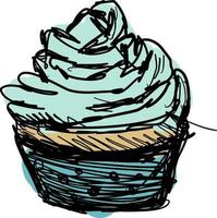 Dibujo de cupcake, ilustración, vector sobre fondo blanco.