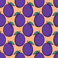 Plums pattern, seamless pattern on orange background. vector
