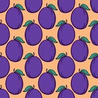 Plums pattern, seamless pattern on orange background. vector