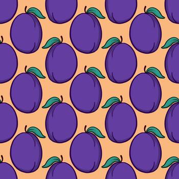 Plums pattern, seamless pattern on orange background. vector