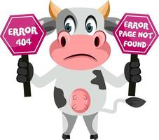 Cow with 404 error, illustration, vector on white background.