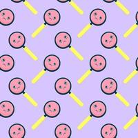 Sad magnifier, seamless pattern on purple background. vector