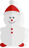 Cute snowman with a red hat, illustration, vector on white background.