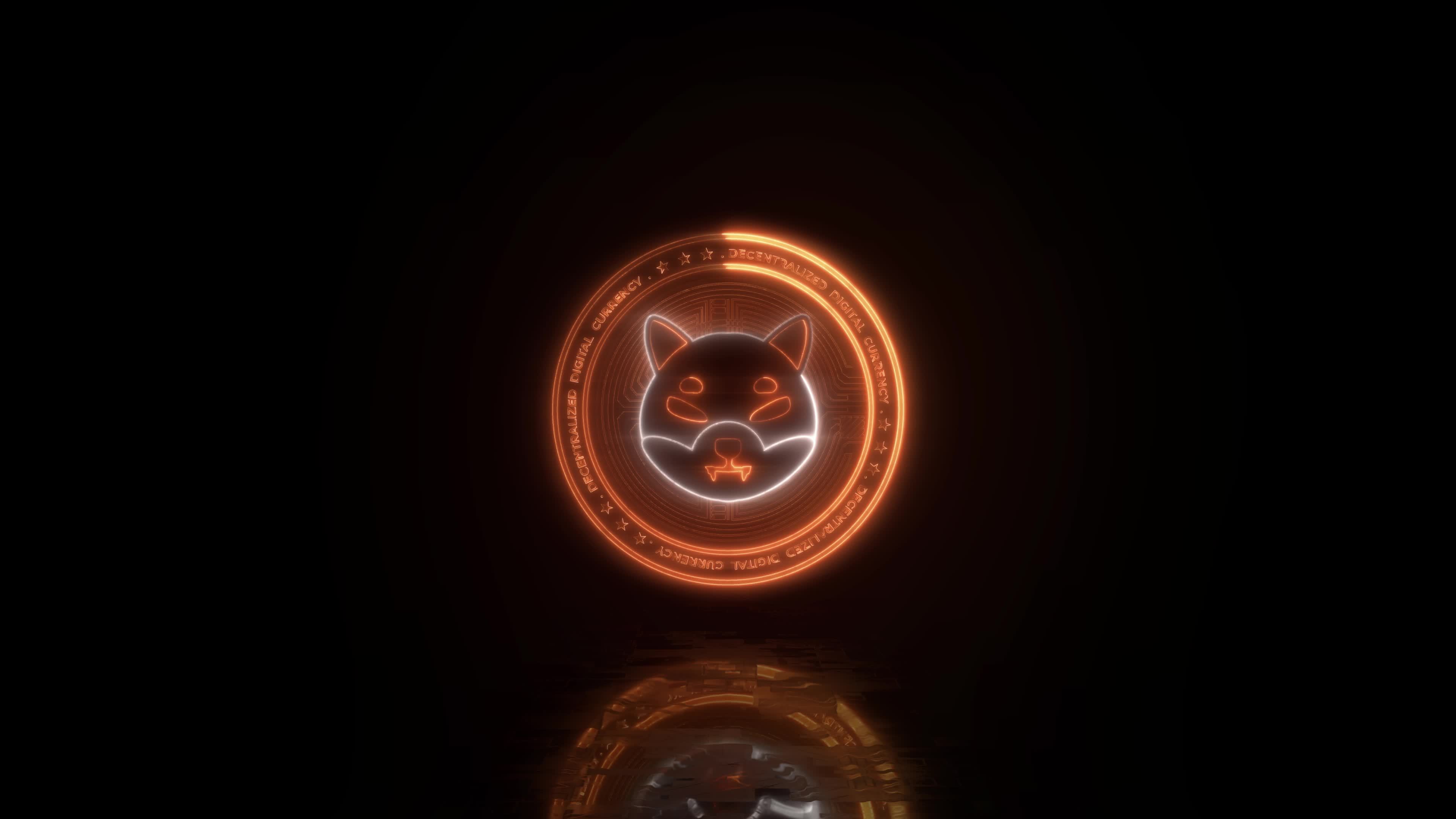 Road to Riches with Shiba Inu Now 1 neon glowing shiba inu dog symbol cryptocurrency intro animation with reflections circuit connections representing blockchain shiba inu concept of digital payments and electronic money free video