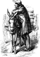 hombre y mula, ilustración vintage vector