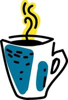 taza azul con café, ilustración, vector sobre fondo blanco.