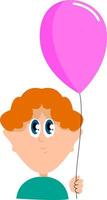 Boy with balloon, illustration, vector on white background.