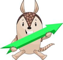 Armadillo with arrow sign, illustration, vector on white background.