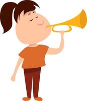 Girl playing trumpet, illustration, vector on white background.