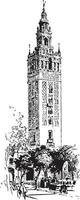 Giralda, important symbols,  vintage engraving. vector