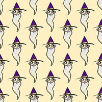 Wizard with beard, seamless pattern on light background. vector