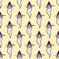 Wizard with beard, seamless pattern on light background. vector