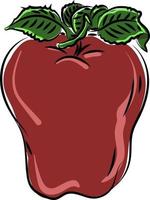 Red apple with leaves, illustration, vector on white background.