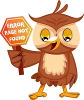 Owl with 404 error sign, illustration, vector on white background.