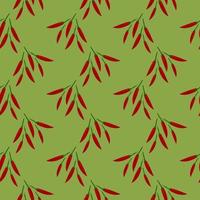 Chilli peppers,seamless pattern on olive green background. vector