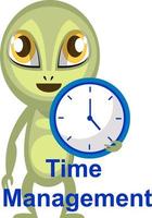 Alien with clock, illustration, vector on white background.