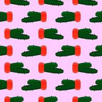 Small cactus in a red pot,seamless pattern on baby pink background. vector