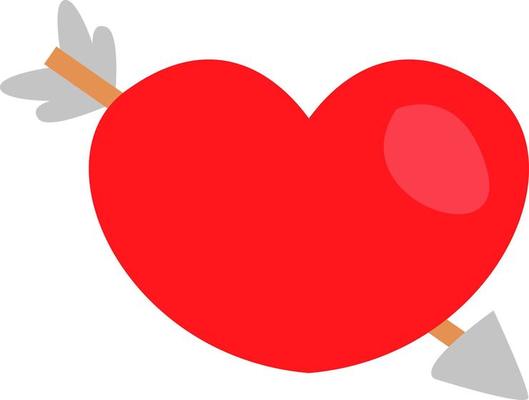 Love heart with arrow, illustration, vector on a white background.