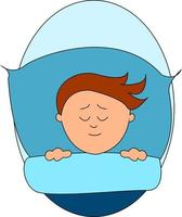 Boy sleeping in bed, illustration, vector on white background.