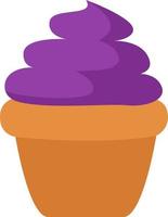 Muffin with purple cream on top, illustration, vector on a white background
