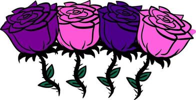 Rosas rosas y violetas, ilustración, vector sobre fondo blanco.