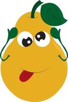 una pera amarilla con ojos brillantes, vector o ilustración de color.