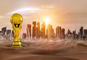 doha, qatar una vista de la ciudad de doha, qatar. Copa Mundial. celebración de ganar la copa con el estadio. ilustración aislada foto