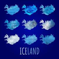 mapa de contorno de islandia en diferentes texturas de hielo. collage. foto