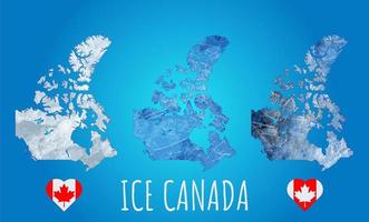 Outline map of Canada on ice texture. Flag of Canada in the form of a heart. Collage. photo