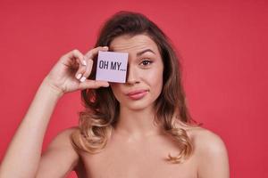 Woman with sticky note message photo