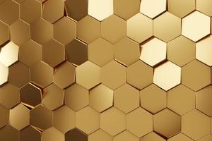 fondo de textura hexagonal de oro futurista. representación 3d foto