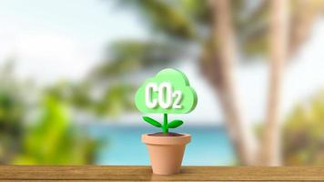 el árbol de nubes de co2 para el concepto ecológico o ecológico de renderizado 3d foto