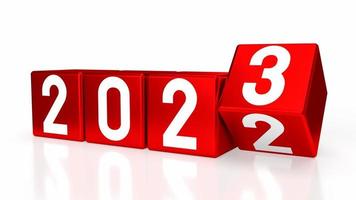 The 2023 number on red cube for new year or business concept 3d rendering photo