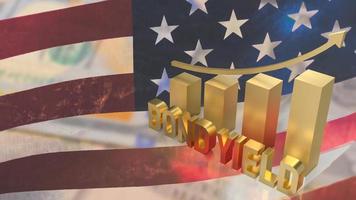 el texto y el gráfico de rendimiento de los bonos de oro en la representación 3d del fondo de la bandera de EE. UU. foto
