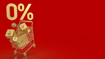 The gold zero percent on shopping cart  for promotion concept 3d rendering photo