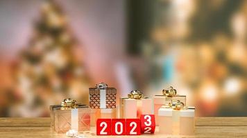 The 2023 number on red cube for new year or business concept 3d rendering photo