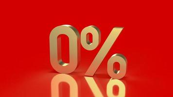 The gold zero percent on red background  for promotion concept 3d rendering photo