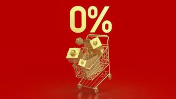 The gold zero percent on shopping cart  for promotion concept 3d rendering photo