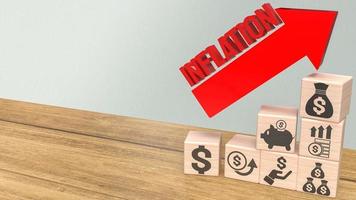 The red inflation text and business icon wood cube 3d rendering photo