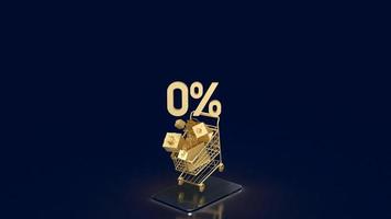 The gold zero percent on shopping cart  for promotion concept 3d rendering photo