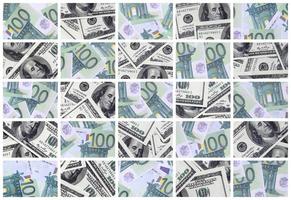 A collage of many images of euro banknotes in denominations of 100 and 500 euros lying in the heap photo