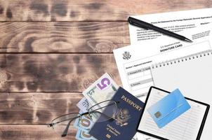 Department of State form DS4139 Signature card lies on table and ready to fill. Paperwork during operations with US Passport concept photo