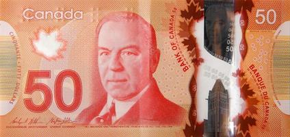 William Lyon Mackenzie King portrait on Canada 50 Dollars 2012 Polymer Banknote fragment photo