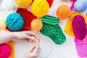 girl knits sock knitting needles photo