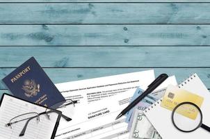 Department of State form DS4139 Signature card lies on table and ready to fill. Paperwork during operations with US Passport concept photo