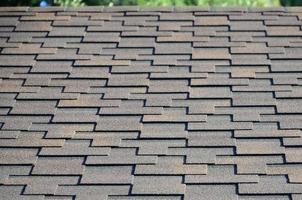 Modern roofing and decoration of chimneys. Flexible bitumen or slate shingles photo