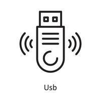 ilustración de diseño de icono de contorno de vector usb. símbolo de computación en la nube en el archivo eps 10 de fondo blanco