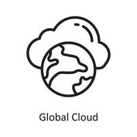 Global Cloud Vector Outline Icon Design illustration. Cloud Computing Symbol on White background EPS 10 File