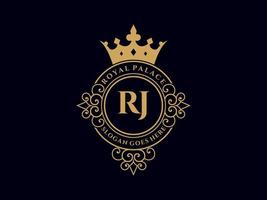 letra rj logotipo victoriano de lujo real antiguo con marco ornamental. vector