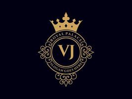 Letter VJ Antique royal luxury victorian logo with ornamental frame. vector